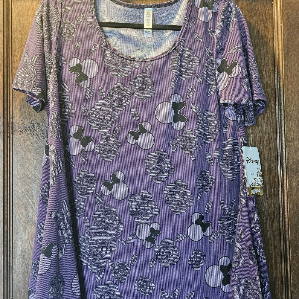 LuLaRoe Purple Floral & Minnie Mouse Scoop Neck Top